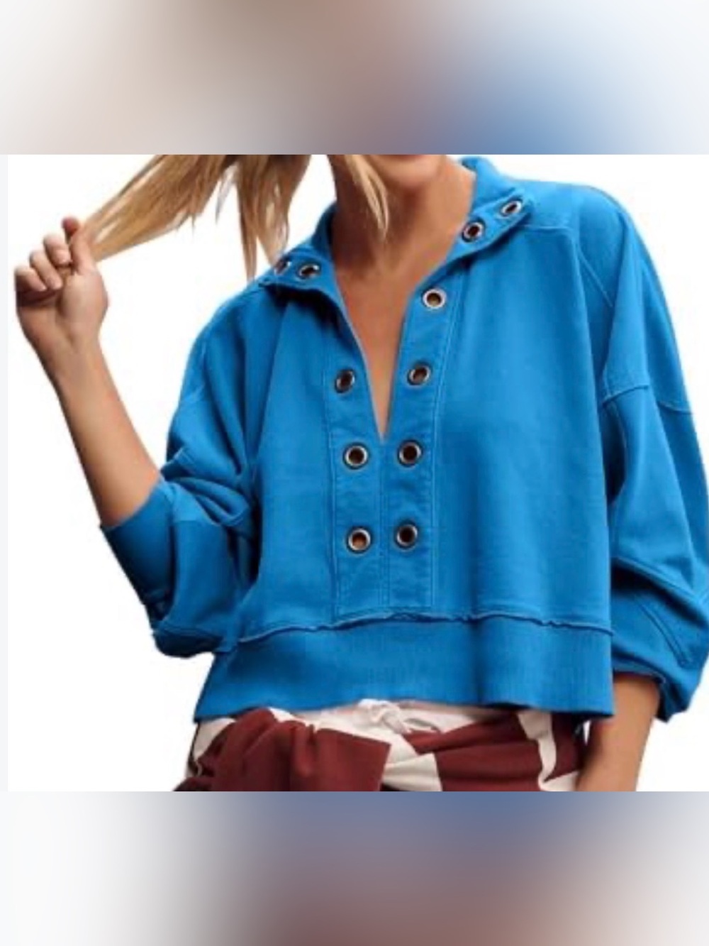 Pilcro Anthropologie Cotton Blue Grommet Eyelet Sweatshirt Size Small